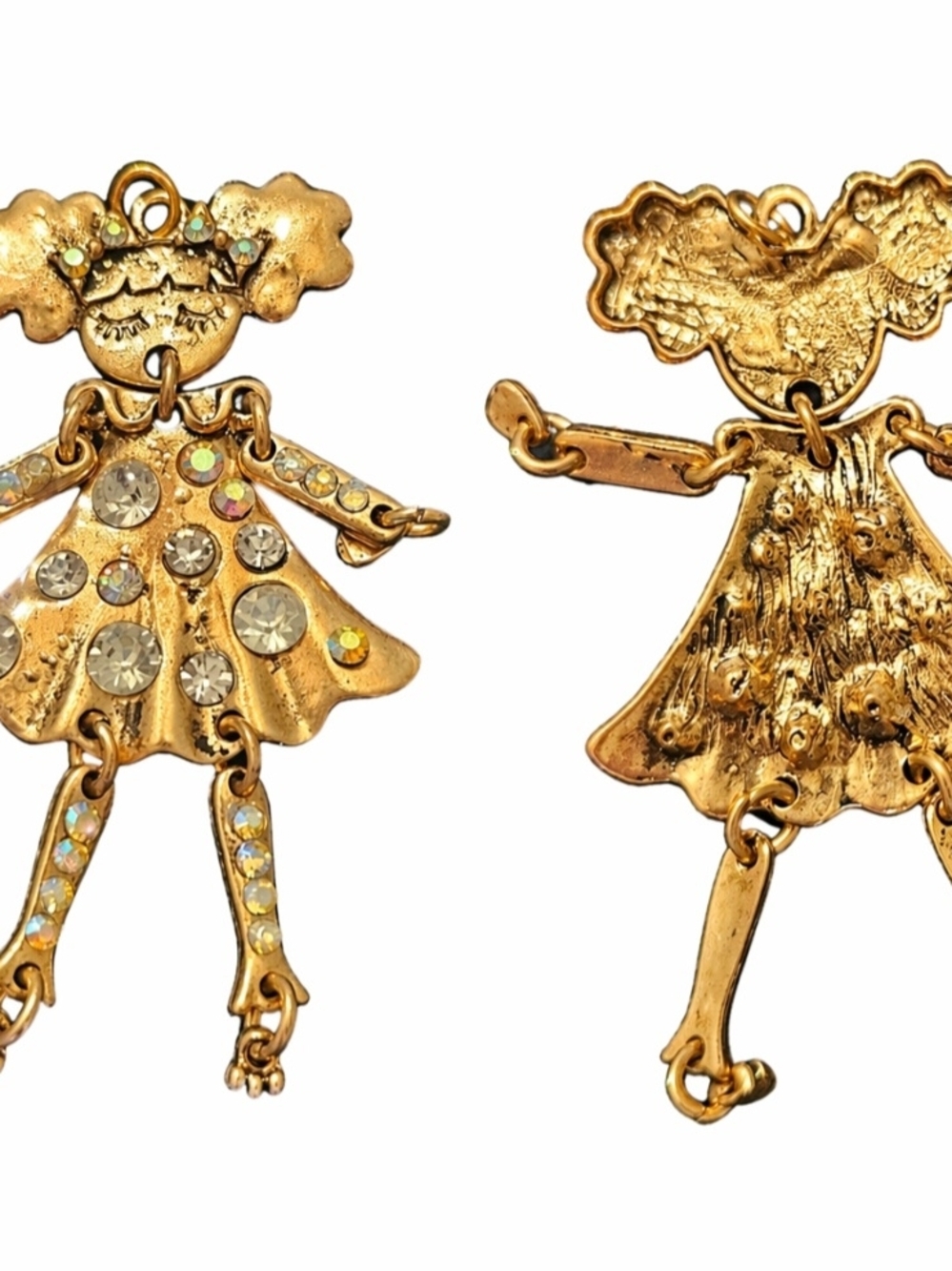 Source Unknown Gold-Tone Girl Pendant Necklace with Clear Rhinestones